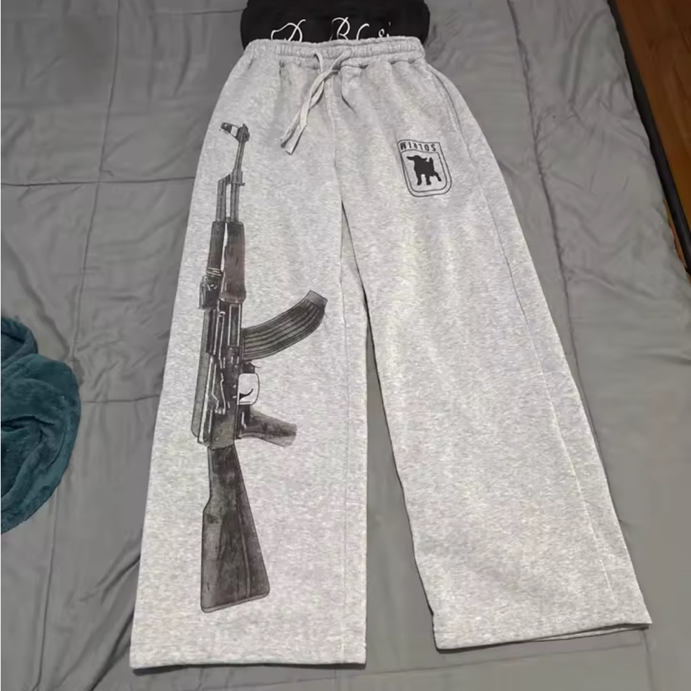 Gray Sweatpants with Graphic Print